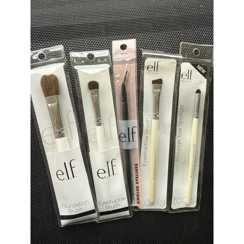 Lot of 5 NEW elf FACE & EYE Make-up BRUSHES in INDIVDUAL PACKAGES